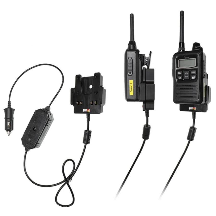 Bild 1 : 730025 : Brodit Halter Aktiv, 12/24V, für ICOM IP100H, passt für Geräte mit großem oder kleinem Akku