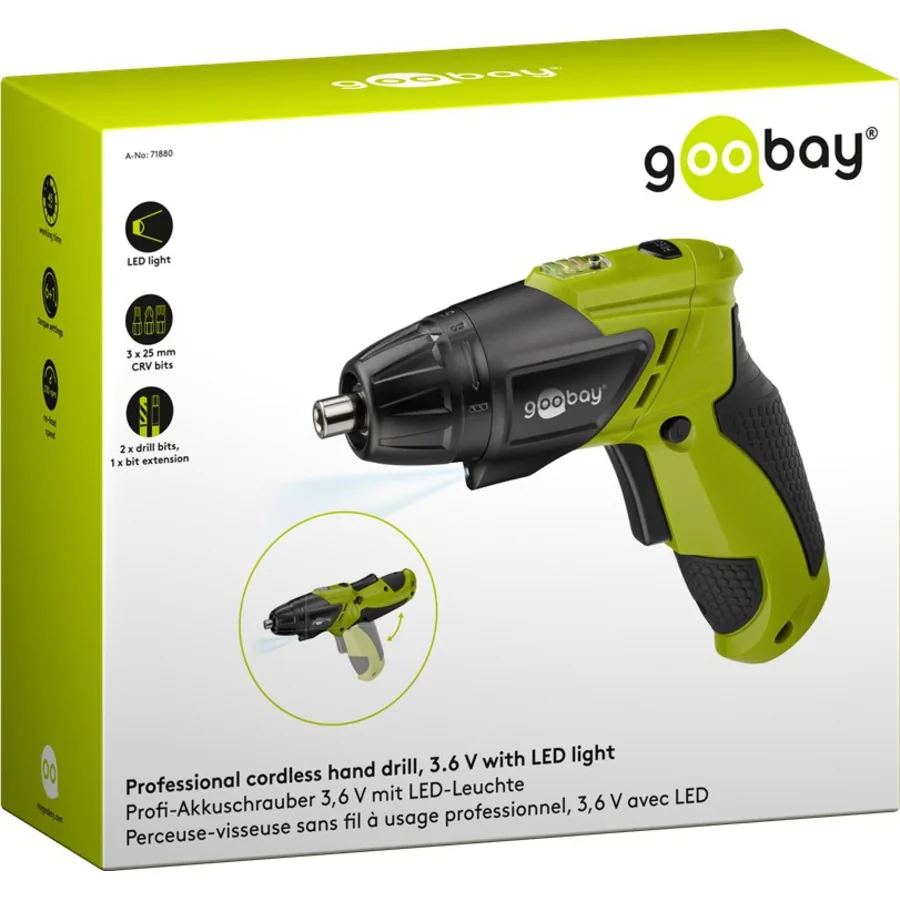 Goobay Mini Akkuschrauber mit drehbarem Handgriff und LED-Leuchte, Abbildung 3